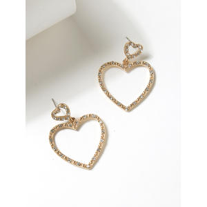 Tonq Gold Sparkling Cz Stones Heart Shaped Drop Earrings For Women