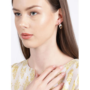 Gold-Toned and White Contemporary Studs