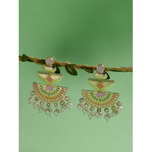 Fida Ethnic Traditiona Gold Plated Pink & Green Enameled Bold Chandbali Drop Earrings For Women