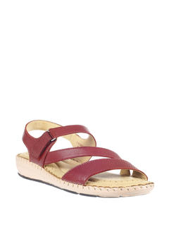 Softouch Maroon Leather Flat Sandal for Women