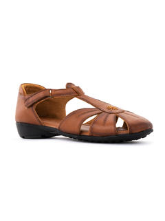 Sharon Brown Leather Flat Sandal for Women