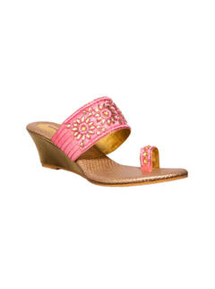 Khadim Pink Ethnic Heel Slip-On for Women