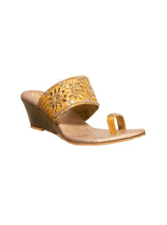 Khadim Gold Ethnic Heel Slip-On for Women