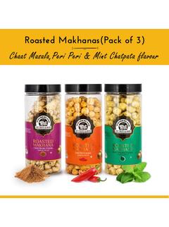 Roasted Makhana Chaat Masala, Peri Peri, Mint Chatpata Foxnuts 300g (Pack of 3) (100g Each)