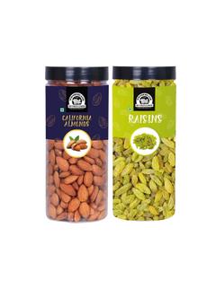 Premium Dry Fruits Combo Pack of (500g Almonds + 500g Raisin, 1Kg in Jar)