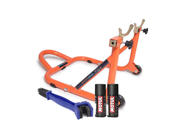 Paddock Stand Dismantlable Orange with Chain Clean Brush and Motul C1 C2 150 ml