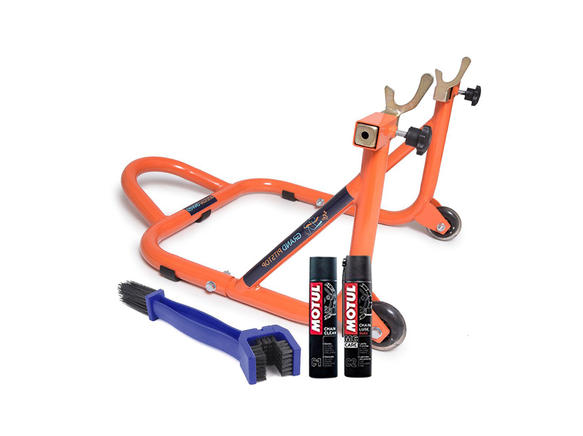 Paddock Stand Dismantlable Orange with Chain Clean Brush and Motul C1 C2 400 ml