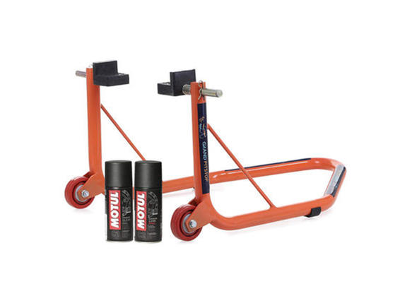 GrandPitstop Rear Paddock Stand with Swingarm Rest - Orange with Motul C1 and C2 