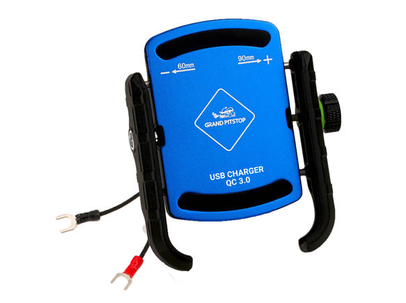 GRANDPITSTOP JAW GRIP MOBILE HOLDER WITH CHARGER (ALUMINIUM)- BLUE