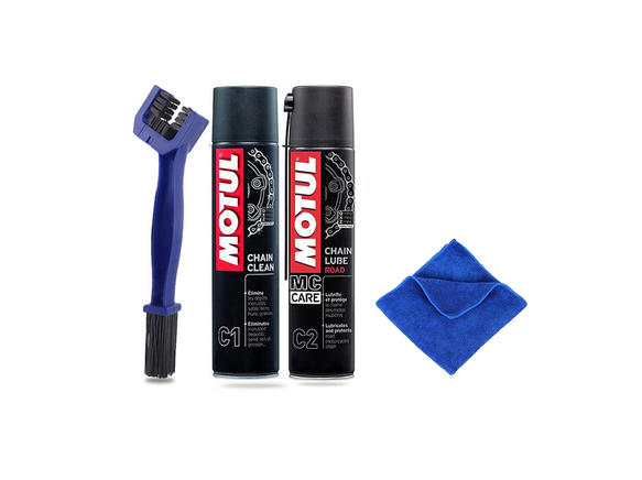 Motul Combo of C2 and C1 (400 ml) with GrandPitstop Chain Cleaning Brush and Microfiber Cloth