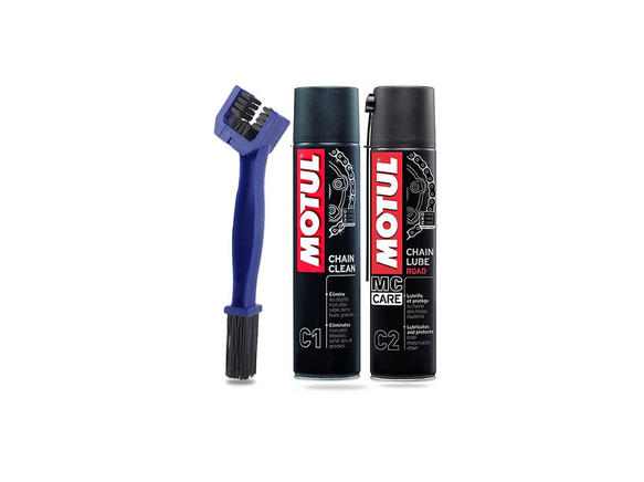 Motul Combo of C2 Chain Lube (400 ml) and Motul C1 Chain Clean (400 ml) with Aarav co. Chain Cleaning Brush (LARGE, BLUE)