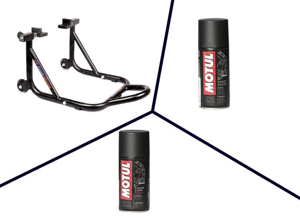 Free Motul Combo of Chain Clean C1 with Chain Lube C2 (150ml) and GrandPitstop Rear Paddock Stand