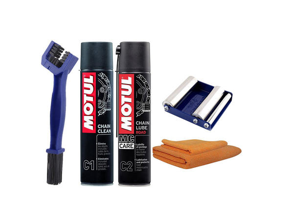 GRoller Small with Chain Clean Brush, Motul C1 C2 400 ml and Microfiber Cloth