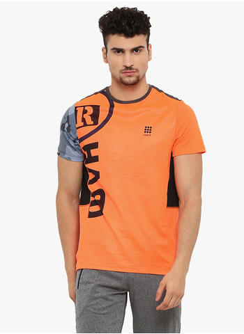 Rockit Floro Orange Charcoa Round Neck Smart Fit T-Shirt