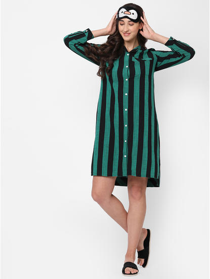 Stylish Striped Cotton Sleep Shirt Dress