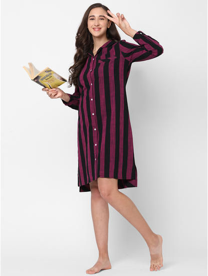 Classic Striped Cotton Sleep Shirt Dress