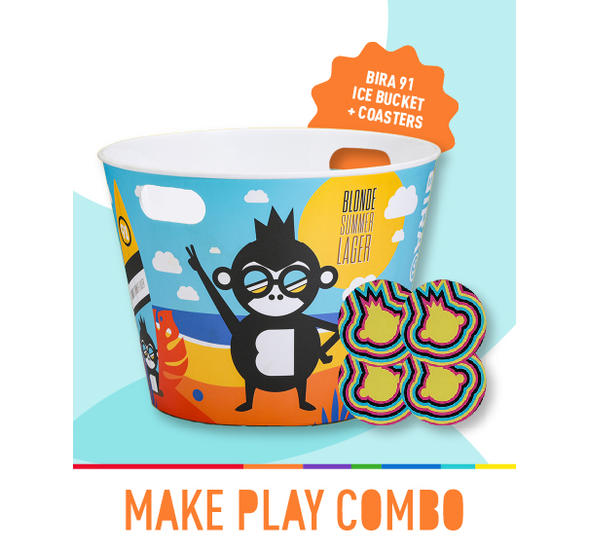Bira 91 Blonde Summer Lager - Party Ice Bucket (Large) & Boom Exploding Monkey Transparent Coasters