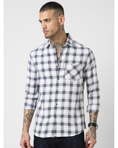 White & Navy Checkered Shirt