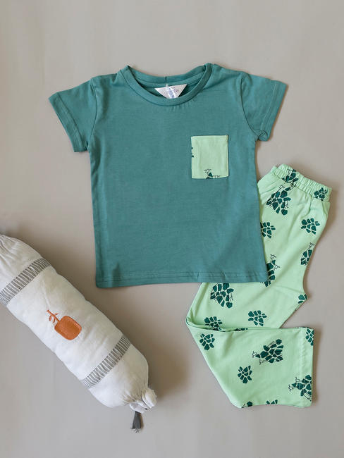 Girls Comfy Green Giraffe Pyjama Set
