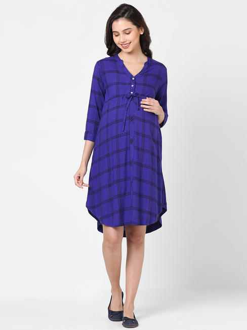 Chic Checked Maternity Dress