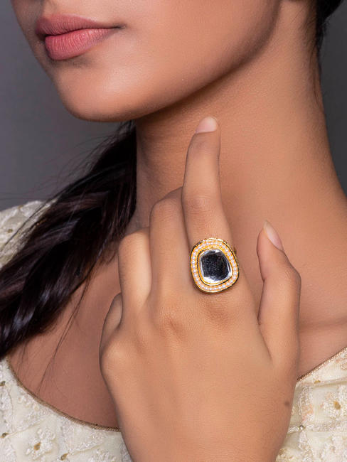 Ethnic Traditional Bold Stone And Baby Pearls Detailing Finger Ring  For women