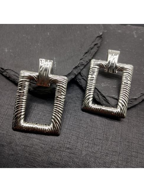 Silver-Toned Geometric Drop Earrings