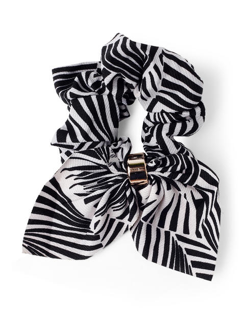Toniq Black and white Printed Bow Scrunchie For Women