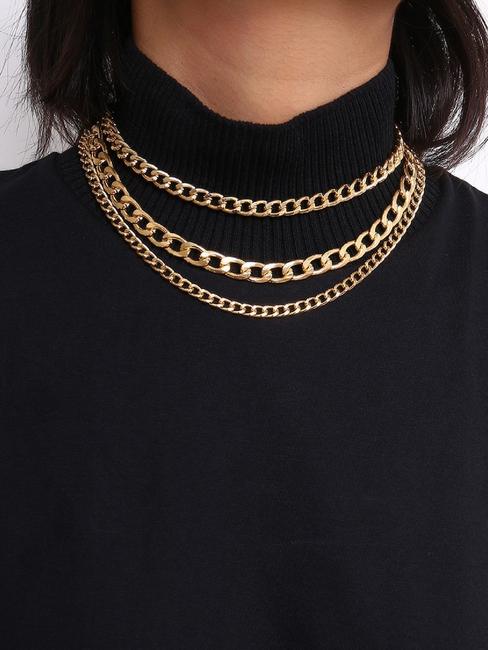 ToniQ Riri Bold Multi Layered Gold Linked Necklace For Women