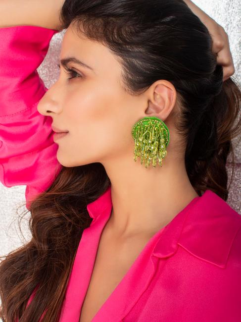 Fida Olive Green Beaded Boho Earrings For Women
