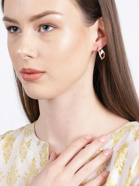 Gold-Toned and White Contemporary Studs
