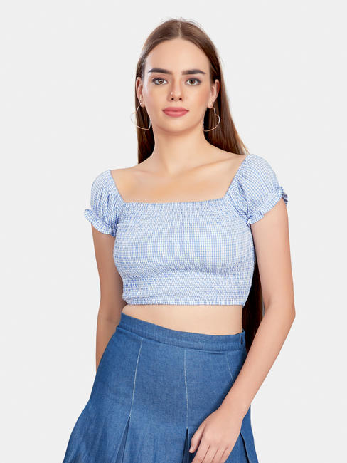 Tiny Checked Smocked Crop Top