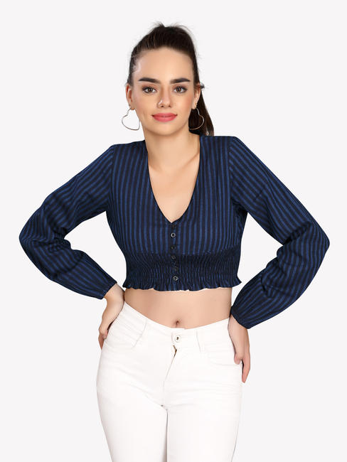 Black and Blue Striped Crop Top 