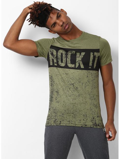 Rockit Olive Green Round Neck Smart Fit T-Shirt