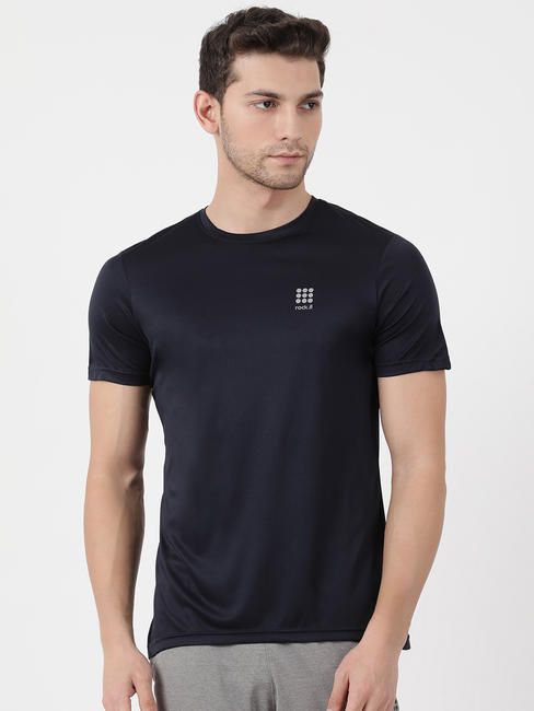 Rockit Navy Round Neck Regular Fit T-Shirt