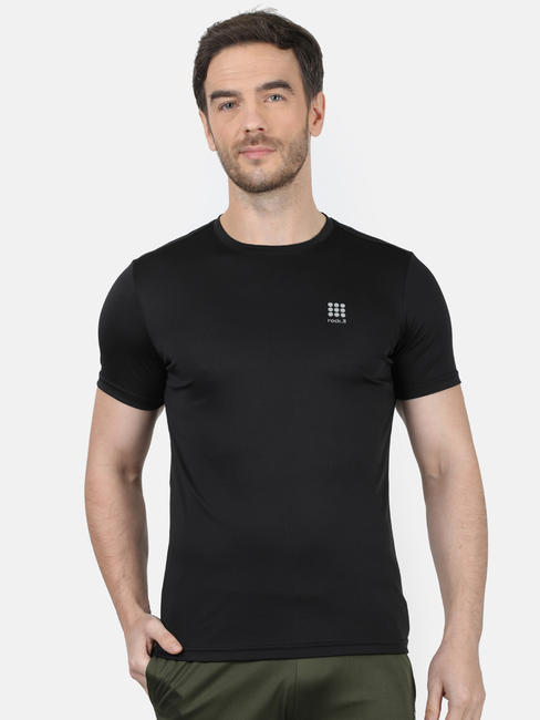 Rockit Black Round Neck Regular Fit T-Shirt