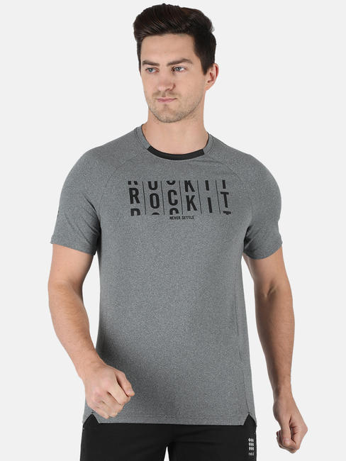 Rock.it Grey Round Neck Smart Fit Half Sleeve T-shirt