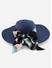 Women's Shiny Navy Blue Printed Scarf Panama Vacation Beach Summer Hat for Kids