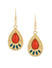 Toniq Gold & Maroon Stone Embellished Teardrop Earrings For Women