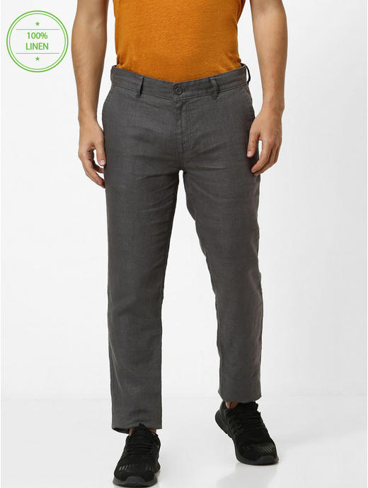 100% Linen Slim Fit Grey Pants