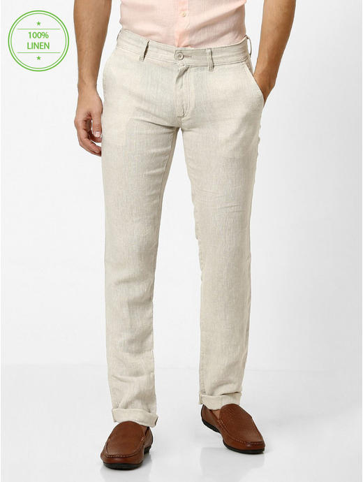 100% Linen Slim Fit Natural Pants