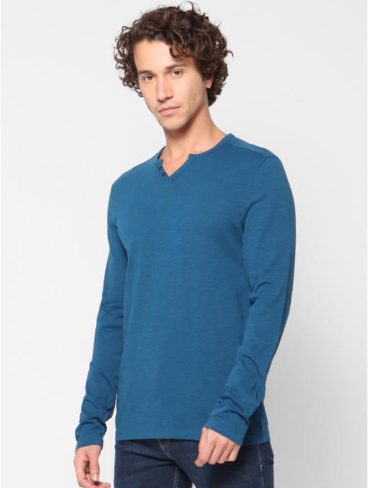 Solid V-Neck Blue T-Shirts
