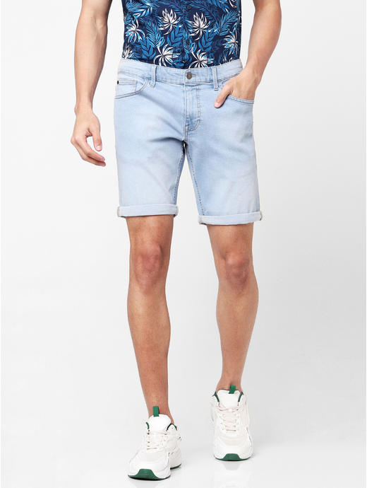 Men's Light Blue Slim Fit Denim Shorts