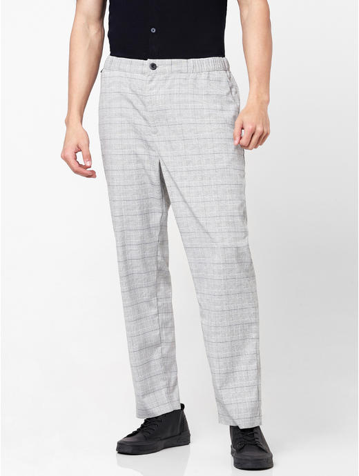 Men's Grey Check Pattern Pants