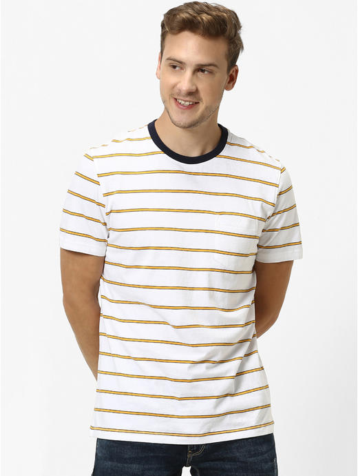 100% Cotton White Striped T-Shirt