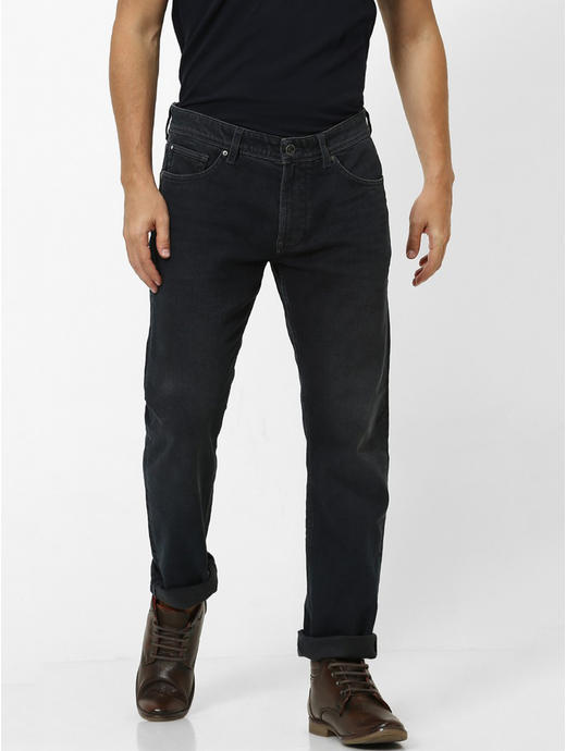 Blue Solid Straight Slim Fit Jeans