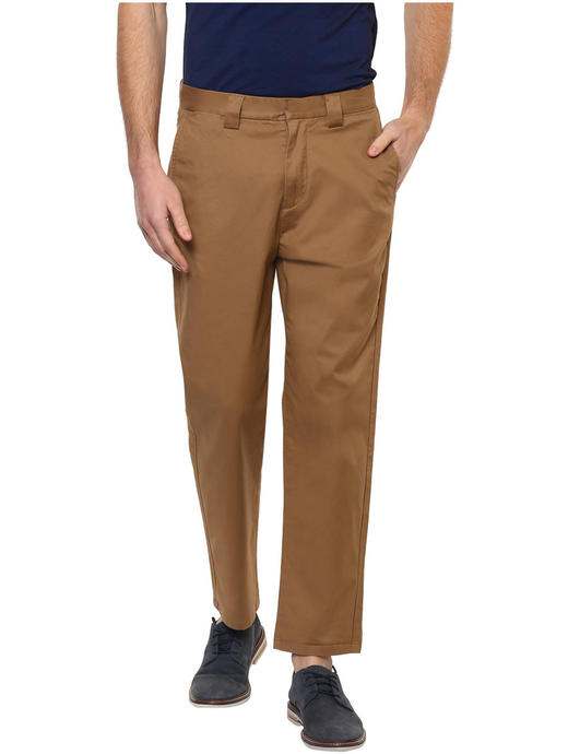 Brown Solid Straight Chinos