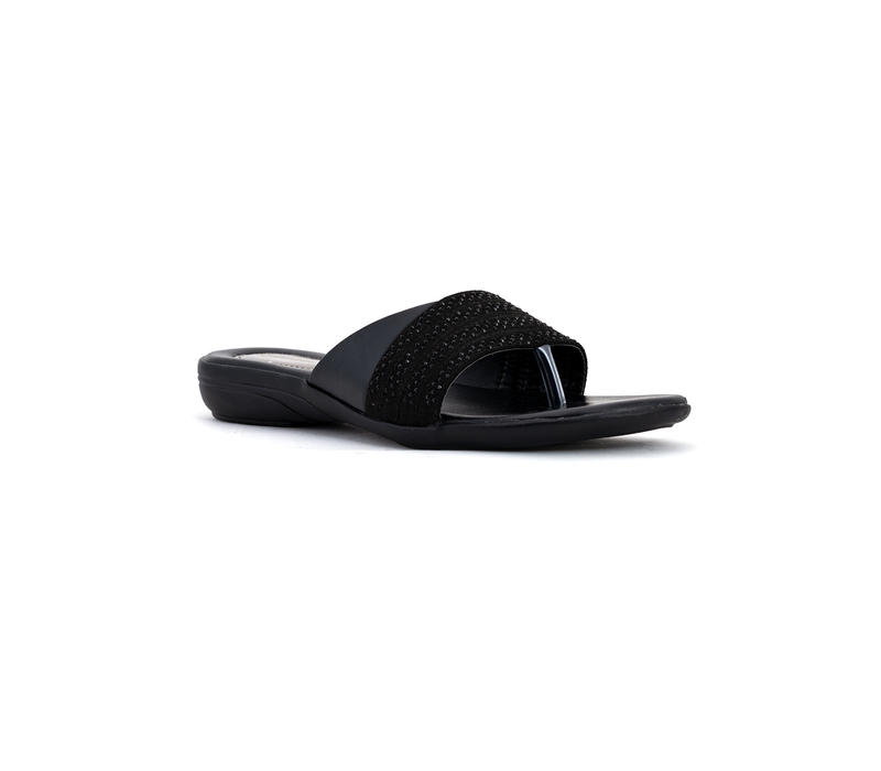 Khadim Black Flat Slip On Sandal for Women