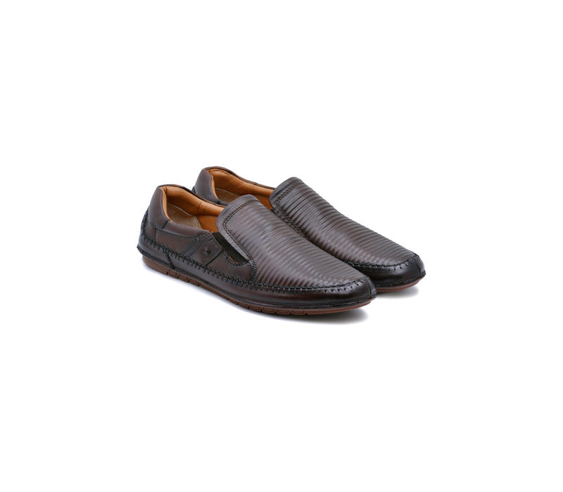 Ruosh Men Brown Textured Leather Loafers