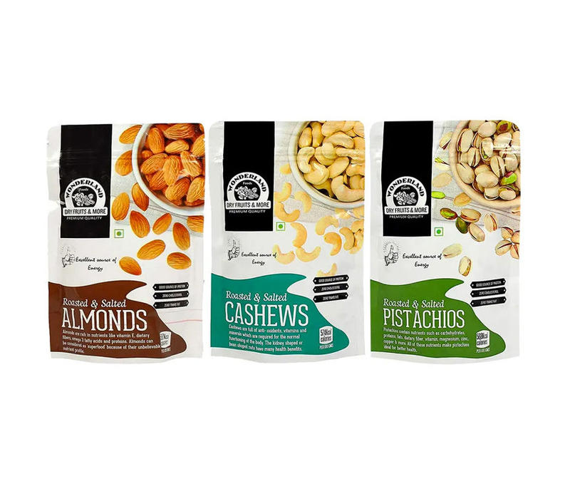 Roasted & Salted Almonds 100gm, Cashews 100gm and Pistachios 100gm