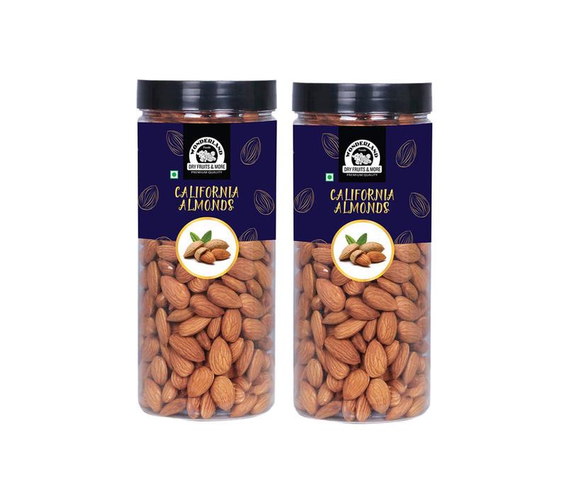 Wonderland Foods Premium Quality California Almonds 1 KG (Pack of 2) (500G Each) (In Jar)